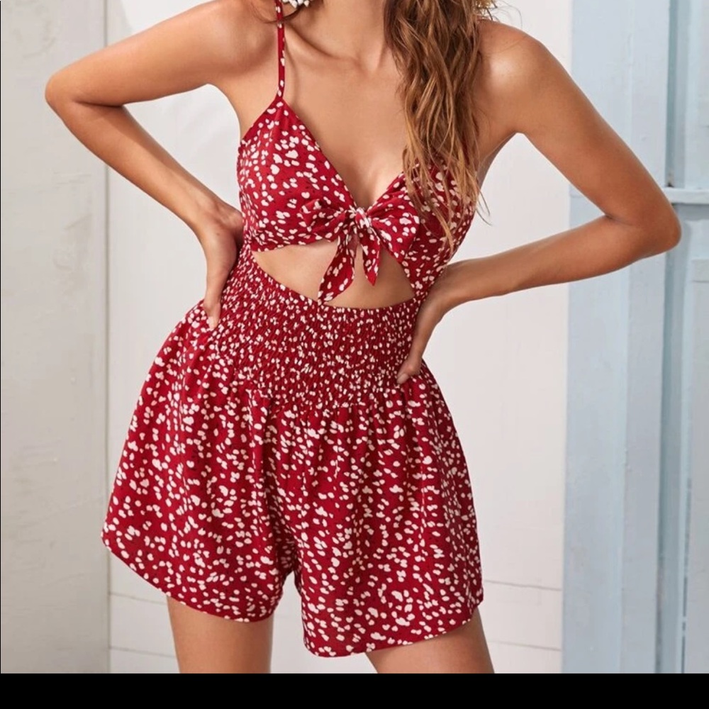 Red floral romper